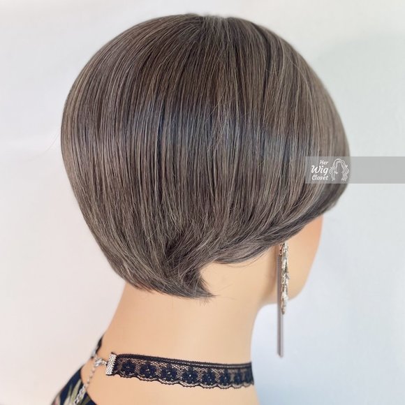 Grey Mocha Straight Bob Wig | Her Wig Closet | Betty - Picture 6 of 8